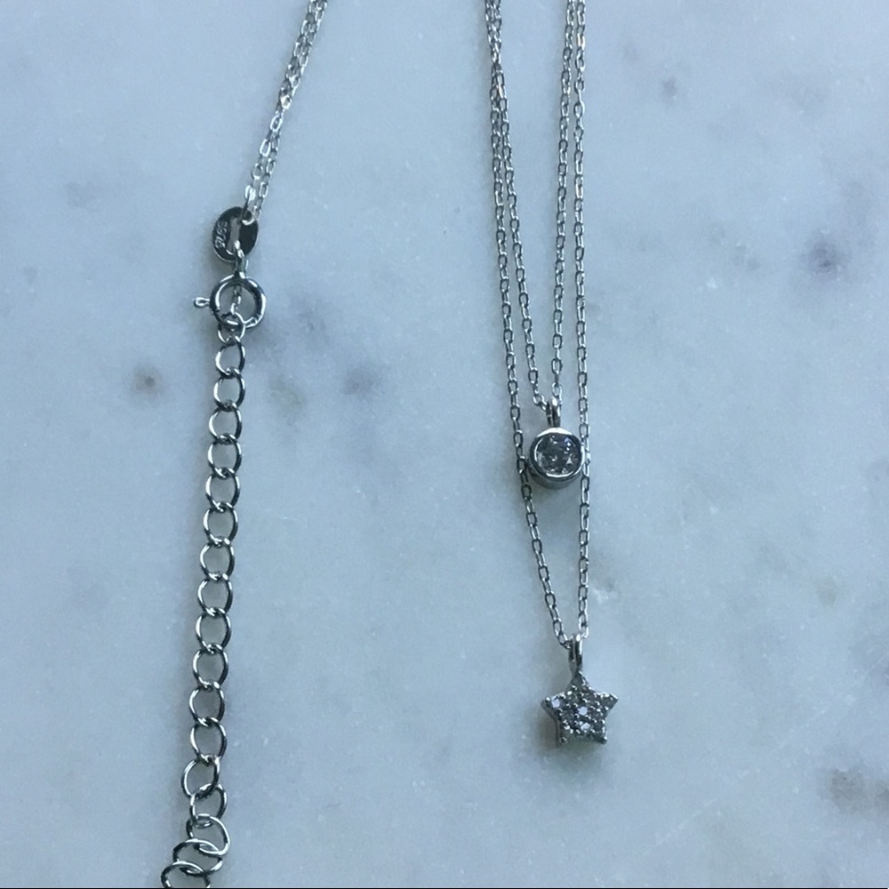 Sterling Silver Double Layer Cz Necklace - Picture 11 of 12